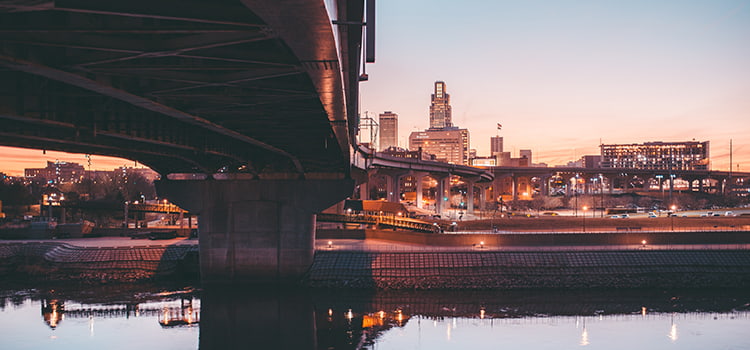 View from under an overpass in Omaha, Nebraska